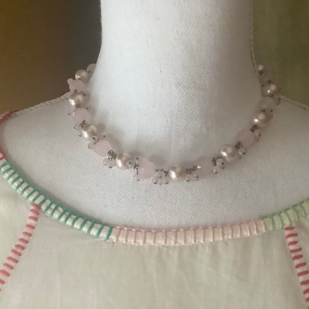 Pink Pearls and Rose Quartz Necklace
